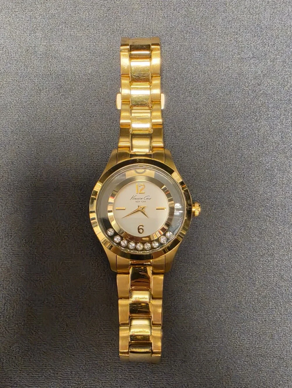 KENNETH COLE NY RARE Transparency Gold Floating Stone Crystal Accent Watch Y2K